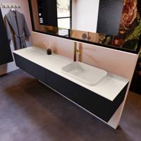 Badkamermeubelset Mondiaz Erin 200 cm met 2 Lades met RIDGE Wastafel Rechts Linen met 1 kraangat Greeploos Mat Urban - thumbnail