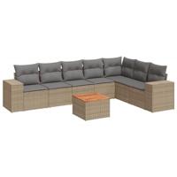 8-delige Loungeset met kussens poly rattan beige - thumbnail