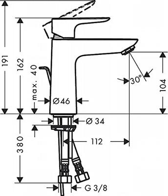 Wastafelmengkraan Talis E HansGrohe 110 Eengreeps CoolStart met Trekwaste Mat Wit - thumbnail
