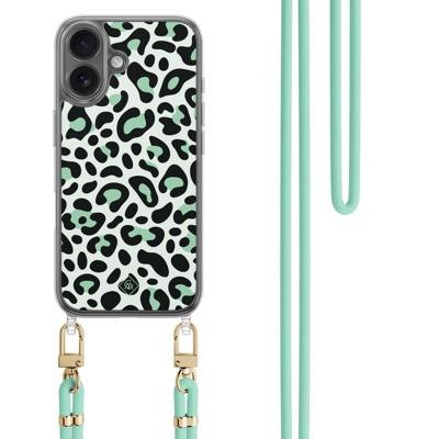 iPhone 16 hoesje met mint koord - Leopard mint iPhone 16 hoesje met mint koord - Leopard mint