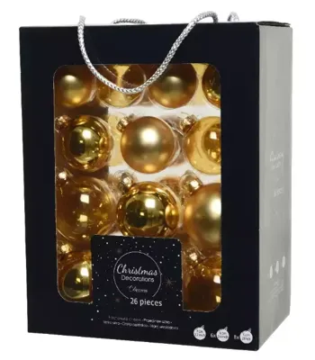 Decoris kerstballen glas 5-6-7cm Licht goud 26st Decoris kerstballen glas 5-6-7cm Licht goud 26st