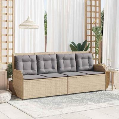 Tuinbank met kussen Beige Poly riet