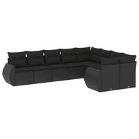 10-delige Loungeset met kussens poly rattan zwart - thumbnail