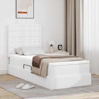 Opbergbed met LED met matras Puur Wit 100 x 200 cm Nep Leer - thumbnail