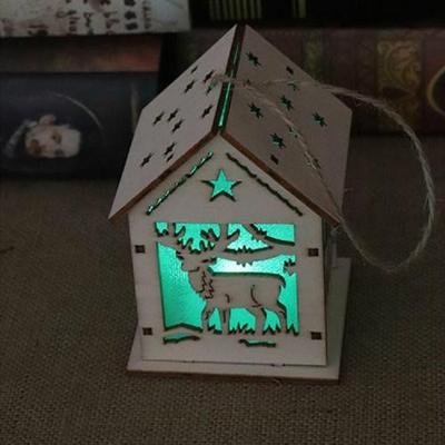 Kerst lichtgevende houten huis kerstboom decoraties opknoping ornamenten DIY cadeau venster decoratie stijl: kleine elanden
