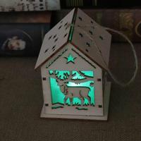 Kerst lichtgevende houten huis kerstboom decoraties opknoping ornamenten DIY cadeau venster decoratie stijl: kleine elanden - thumbnail