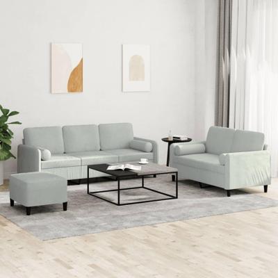 3-delige Loungeset met kussens fluweel lichtgrijs