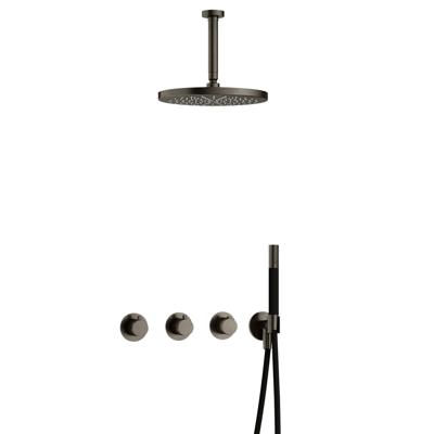 Hotbath Cobber - CB7067 - Inbouw Regendoucheset - Verouderd Ijzer - 2 Stopkranen - Thermostatisch - Plafondbuis 15 cm - Hoofddouche 300 mm - Staafhanddouche - met M106 - Waterbesparend
