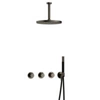 Hotbath Cobber - CB7067 - Inbouw Regendoucheset - Verouderd Ijzer - 2 Stopkranen - Thermostatisch - Plafondbuis 15 cm - Hoofddouche 300 mm - Staafhanddouche - met M106 - Waterbesparend - thumbnail