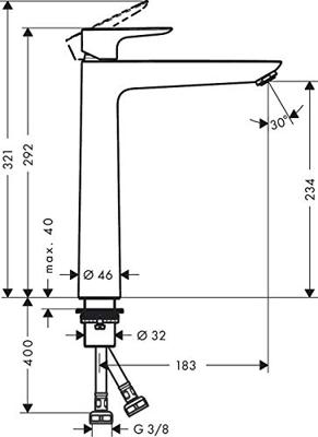 Hansgrohe Talis e 1-gr wastafelmkr 240 zo/afvoer brushed bronze 71717140 - thumbnail