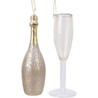 Champagnefiguur glas kadoset 2st hangdeco Decoris - Decoris - thumbnail