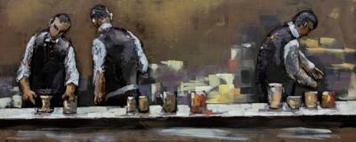 Schilderij - Metaalschilderij - In het Café, achter de bar, 60x150cm, 3D art