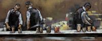 Schilderij - Metaalschilderij - In het Café, achter de bar, 60x150cm, 3D art - thumbnail