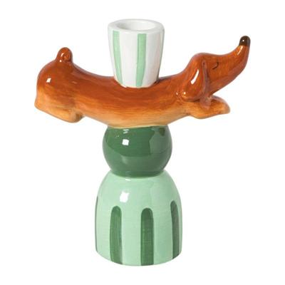 Kandelaar teckel - groen/bruin - 11.4x15x5.6 cm