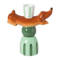 Kandelaar teckel - groen/bruin - 11.4x15x5.6 cm - thumbnail