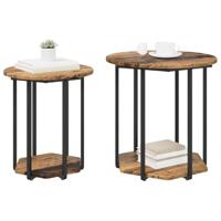 Bijzettafelset 2 pcs Oud hout en Zwart 50 x 50 x 50.5 cm - thumbnail