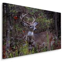 Schilderij - Jong Hert tussen de Bosvegetatie, Premium Print - thumbnail
