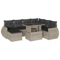 8-delige Loungeset met kussens poly rattan lichtgrijs - thumbnail