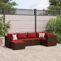 6-delige Loungeset met kussens poly rattan bruin - thumbnail