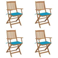 Tuinstoelen 4 st inklapbaar met kussens massief acaciahout - thumbnail