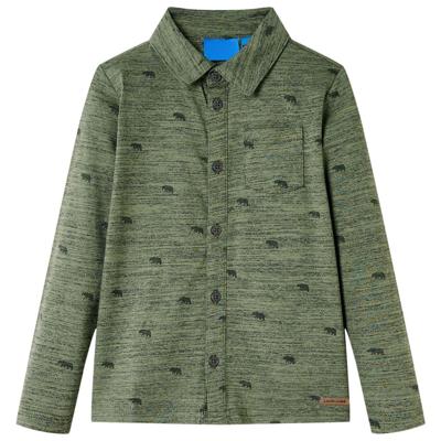 Kindershirt veeprint 92 gemleerd kakikleurig