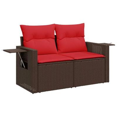 7-delige Loungeset met kussens poly rattan acacia bruin