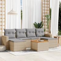 7-delige Loungeset met kussens poly rattan beige - thumbnail
