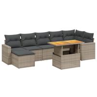 8-delige Loungeset met kussens poly rattan grijs - thumbnail