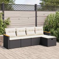 5-delige Loungeset met kussens poly rattan zwart - thumbnail