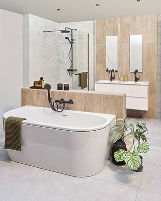 Saqu Line half vrijstaand bad met 2 ligzijdes back-to-wall 160x75cm glans wit acryl incl. afvoerplug wit