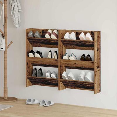 VidaXL Schoenenkast 2 pcs oudhout 60 x 18 x 90 cm bewerkt hout