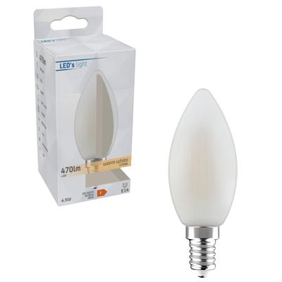 LongLife LED Filament Lamp Kaars E14 - Melkglas - Warm wit - 4.5W vervangt 40W