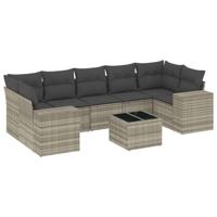 8-delige Loungeset met kussens poly rattan lichtgrijs - thumbnail