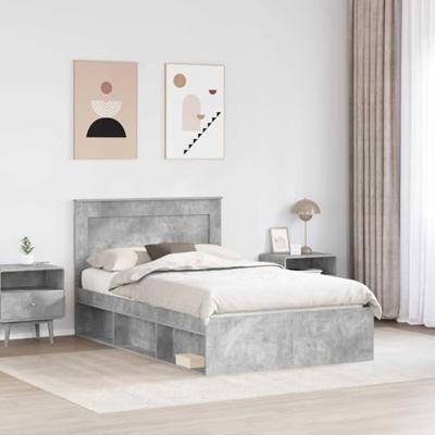 Bedframe met hoofdeinde Beton 120 x 190 cm Massief grenenhout