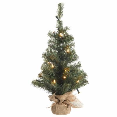 Everlands Miniboom jute prelit - groen/warm wit