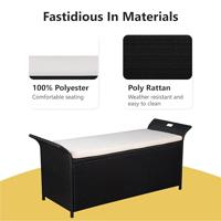 Opbergbankje met kussen 138 cm poly rattan zwart - thumbnail