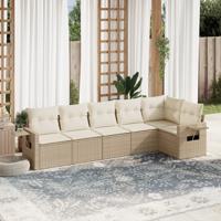 6-delige Loungeset met kussens poly rattan beige - thumbnail