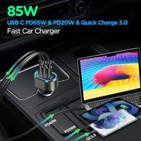 Autolader - Snellader - Autolader USB C - 12v USB Autolader - USB QC3.0 18W & USB C 65W & USB C 20W - Ook geschikt voor laptops en tablets - 103 Watt - 12/24Volt (PS27) - thumbnail