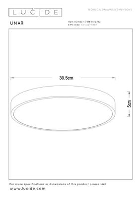 Lucide UNAR - Plafonnière - Ø 39,5 cm - LED 3 StepDim - 1x24W 2700K - Mat Goud / Messing