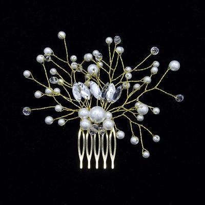 Haar parel vrouwen kammen bruiloft haar accessoires Hair Pin Rhinestone Tiara bruids Clip Crystal Crown bruid haar Jewelry(Gold)