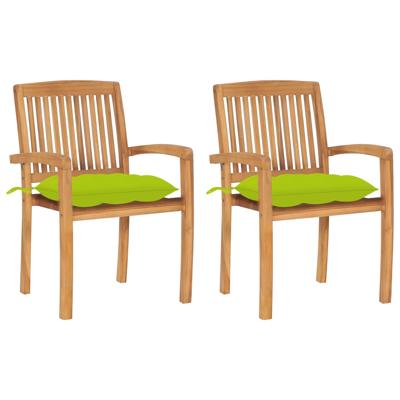 Tuinstoelen 2 st met heldergroene kussens massief teakhout