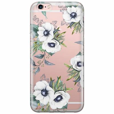 iPhone 6/6s transparant hoesje - Bloemenprint wit
