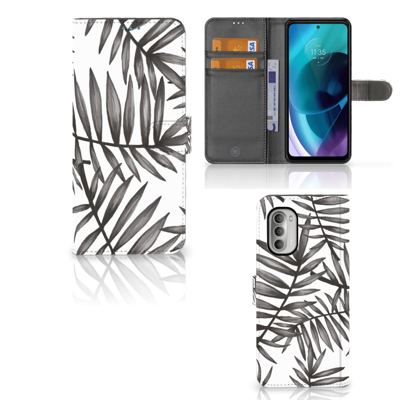 Motorola Moto G51 5G Hoesje Leaves Grey Motorola Moto G51 5G Hoesje Leaves Grey