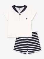 Een baby 2-delige set PETIT BATEAU met een trui met een col. marineblauw - thumbnail