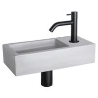 Fonteinset Differnz Ravo Beton 38.5x18.5x9 cm Licht Grijs Met Gebogen Kraan Mat Zwart - thumbnail