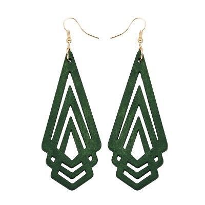 3 stuks natuurlijke houten oorbellen Geometic Hollow driehoek persoonlijkheid eenvoudige mode-sieraden voor vrouw metaal kleur: groen