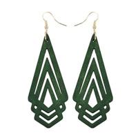 3 stuks natuurlijke houten oorbellen Geometic Hollow driehoek persoonlijkheid eenvoudige mode-sieraden voor vrouw metaal kleur: groen - thumbnail