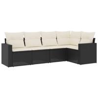 5-delige Loungeset met kussens poly rattan zwart - thumbnail