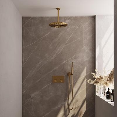 Gold Carving thermostatische inbouw regendouche SET 54 met 30 cm douchekop en staaf handdouche | Goud geborsteld PVD