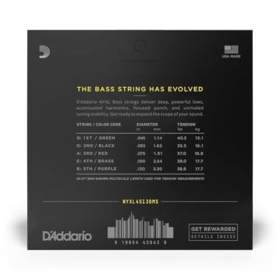 D'Addario NYXL45130MS Fanned Fret Bass Strings 5-snarige multiscale bassnaren D'Addario NYXL45130MS Fanned Fret Bass Strings 5-snarige multiscale bassnaren